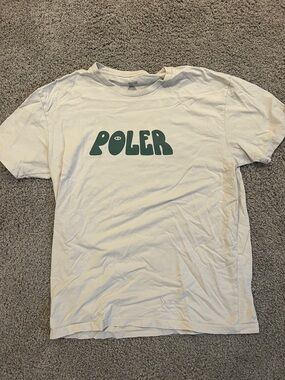 Poler White Short Sleeve Tee with Green Logo